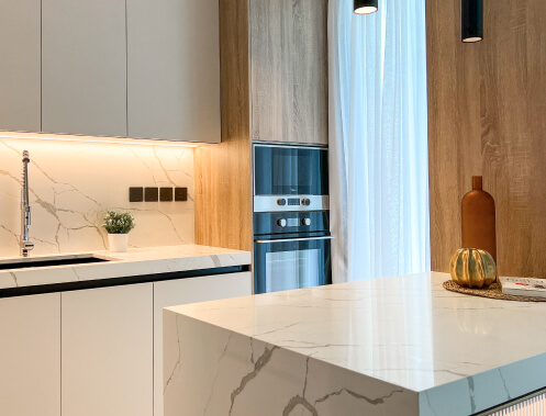 Illuminated Peninsula Kitchen